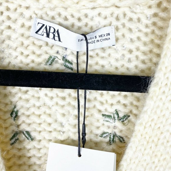 Zara Womens Ivory Limited Edition Embroidered Oversized Cardigan Sweater Size S - Picture 7 of 8